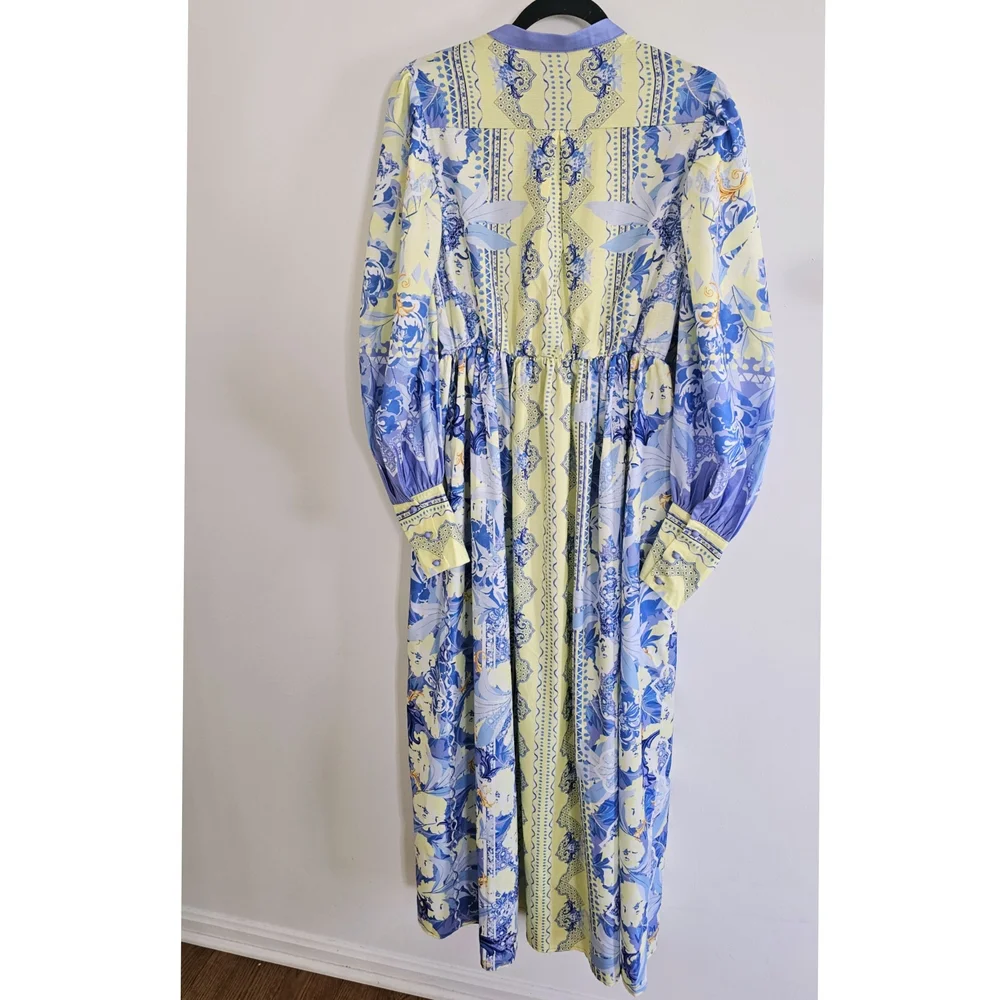 White Sandstorm Kalliope Floral Blue & Yellow Long Puffed Sleeve Maxi Dress - Picture 3 of 14